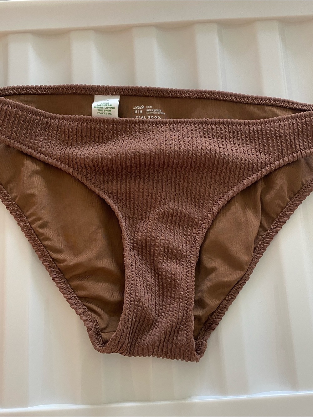 aerie Brown Ribbed Bikini Bottoms Size M